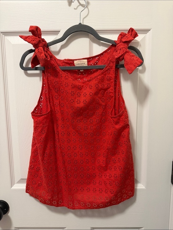 Sezane Tops - Sezane Red Eyelet Tie-Shoulder Tank